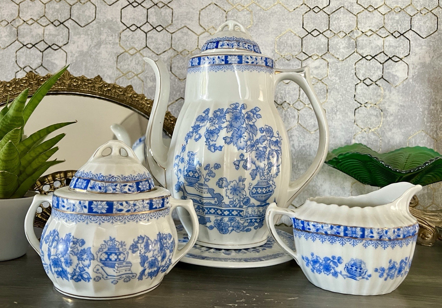 Edel Antik Jugendstil Sorau Margaret Porzellan Kaffeeservice Kernstück 4 Teile