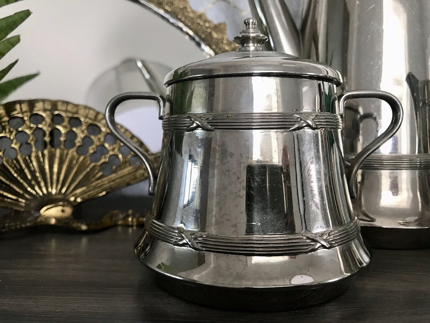 Antik Jugendstil Kaffee Kernstück Zuckerdose Rahmgießer Kanne vernickelt?