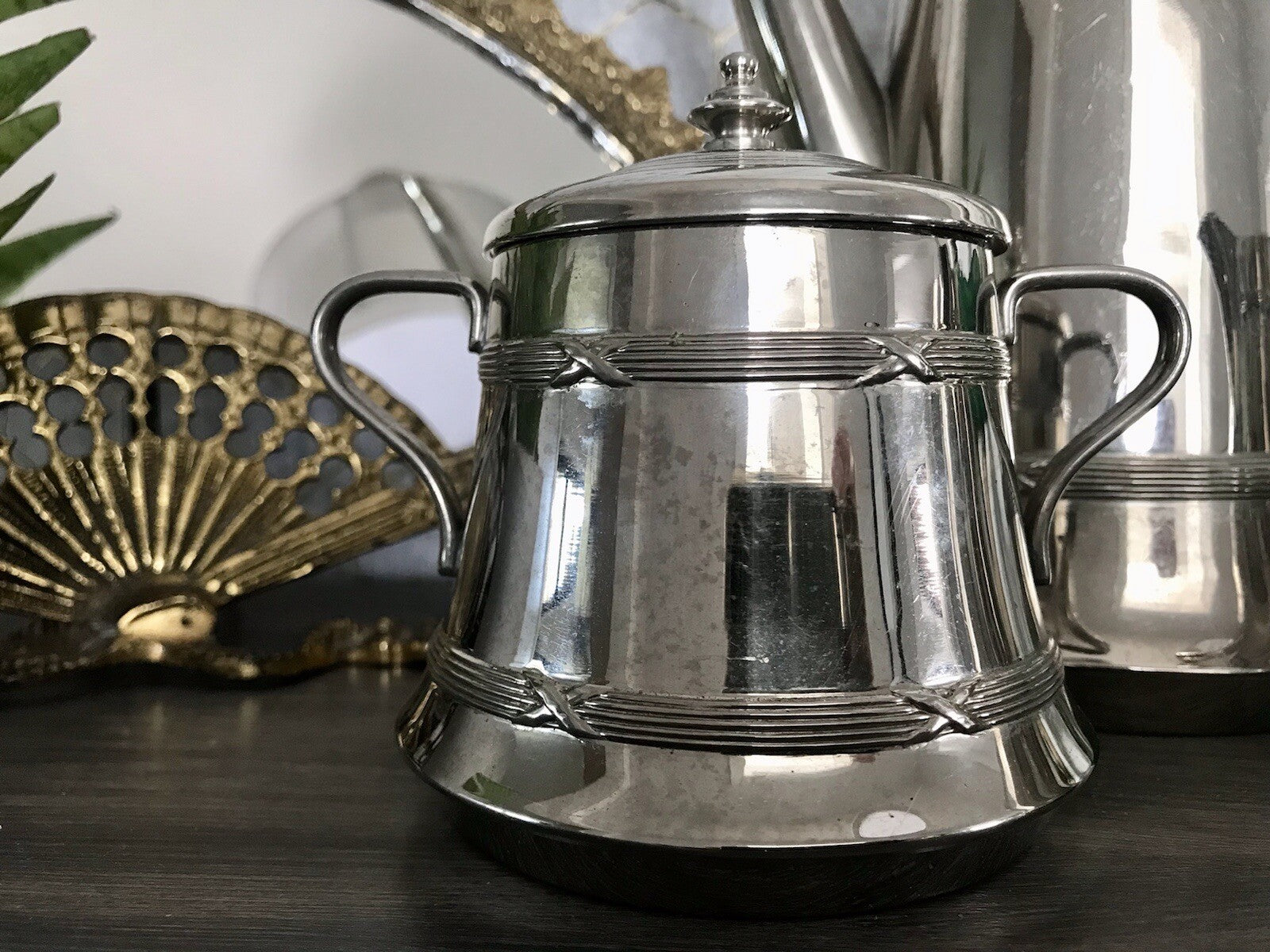 Antik Jugendstil Kaffee Kernstück Zuckerdose Rahmgießer Kanne vernickelt?
