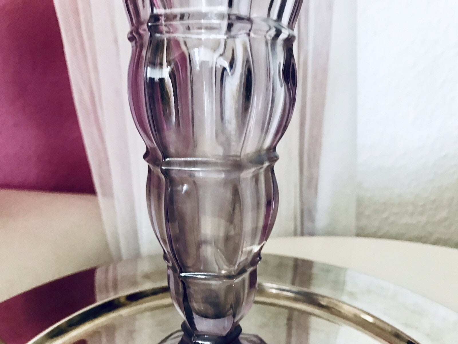 Antik Art Déco 1 Vase Glasvase Pressglas Lila Glas