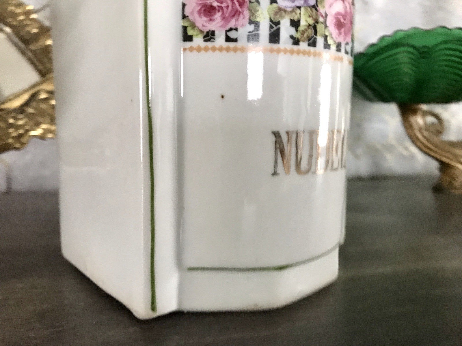 Antik Porzellan Dose Vorratsgefäß Vorratsdose Nudeln Rosen Jugendstil Art Déco