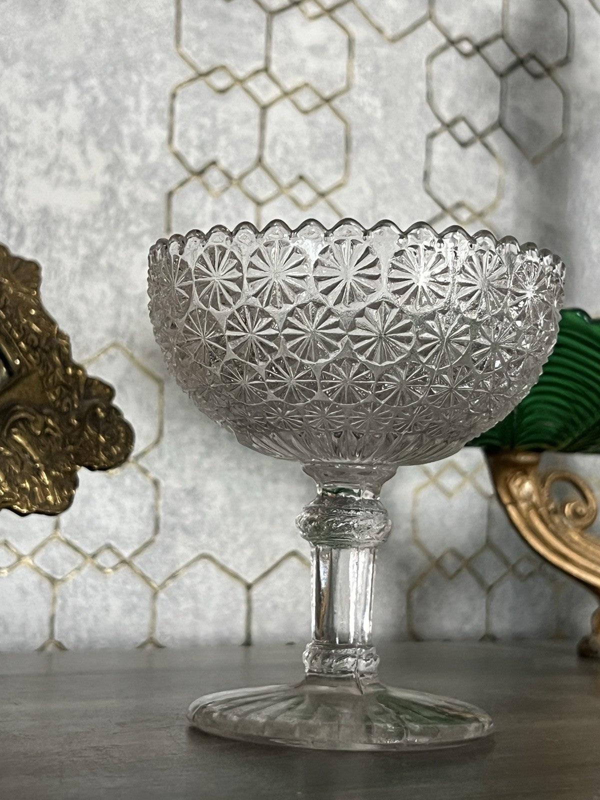 Antik Jugendstil Pressglas Glas Fußschale Schale Zuckerschale