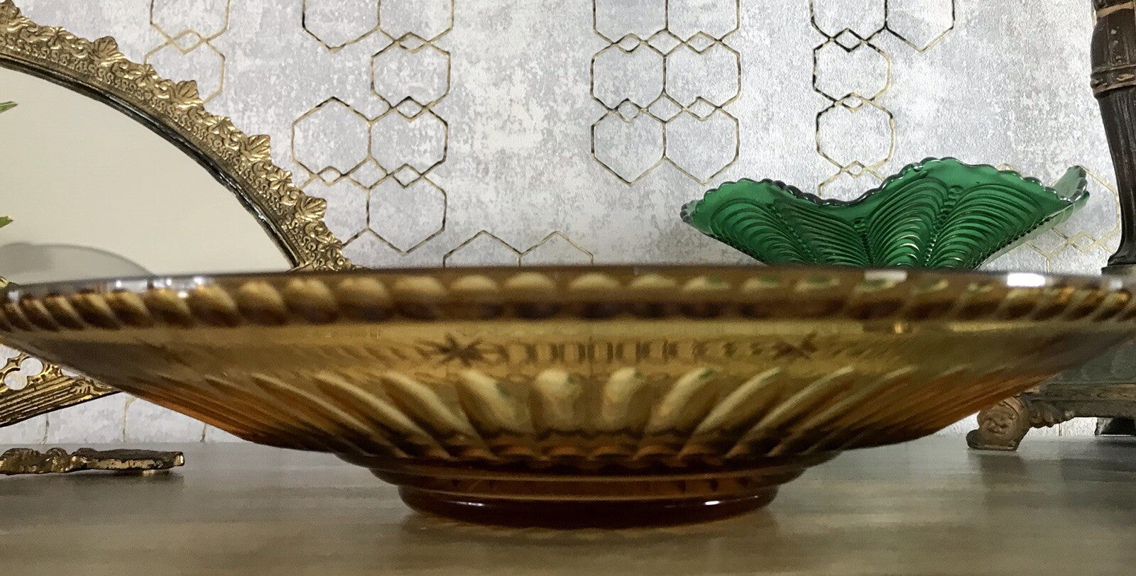 Antik Art Déco Edel Designer Kristallglas Schale Glasschale Bernstein Farbe Gelb