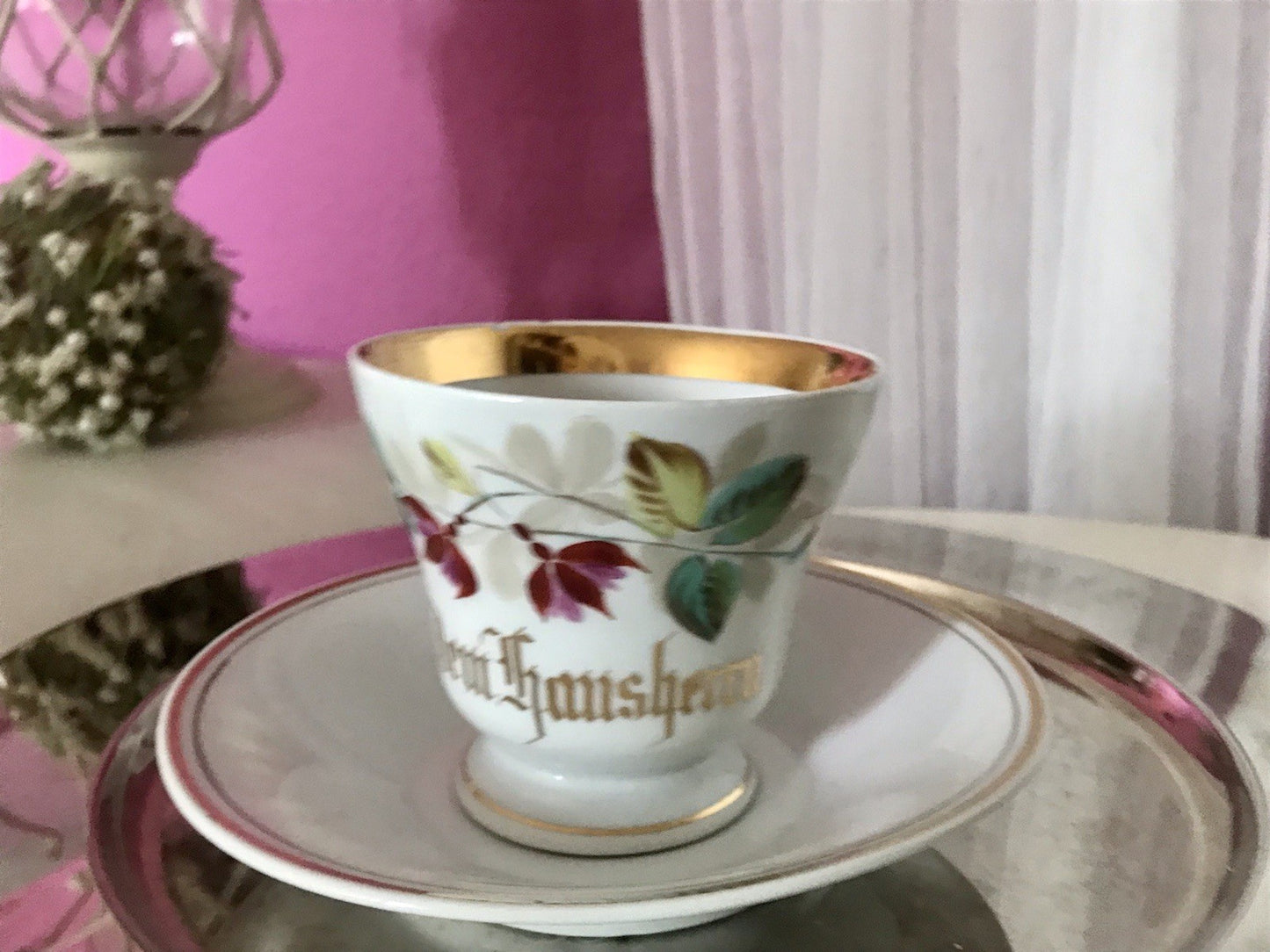 Antik Porzellan Andenken Becher Gedeck Sammeltasse Tasse „Dem Hausherrn“