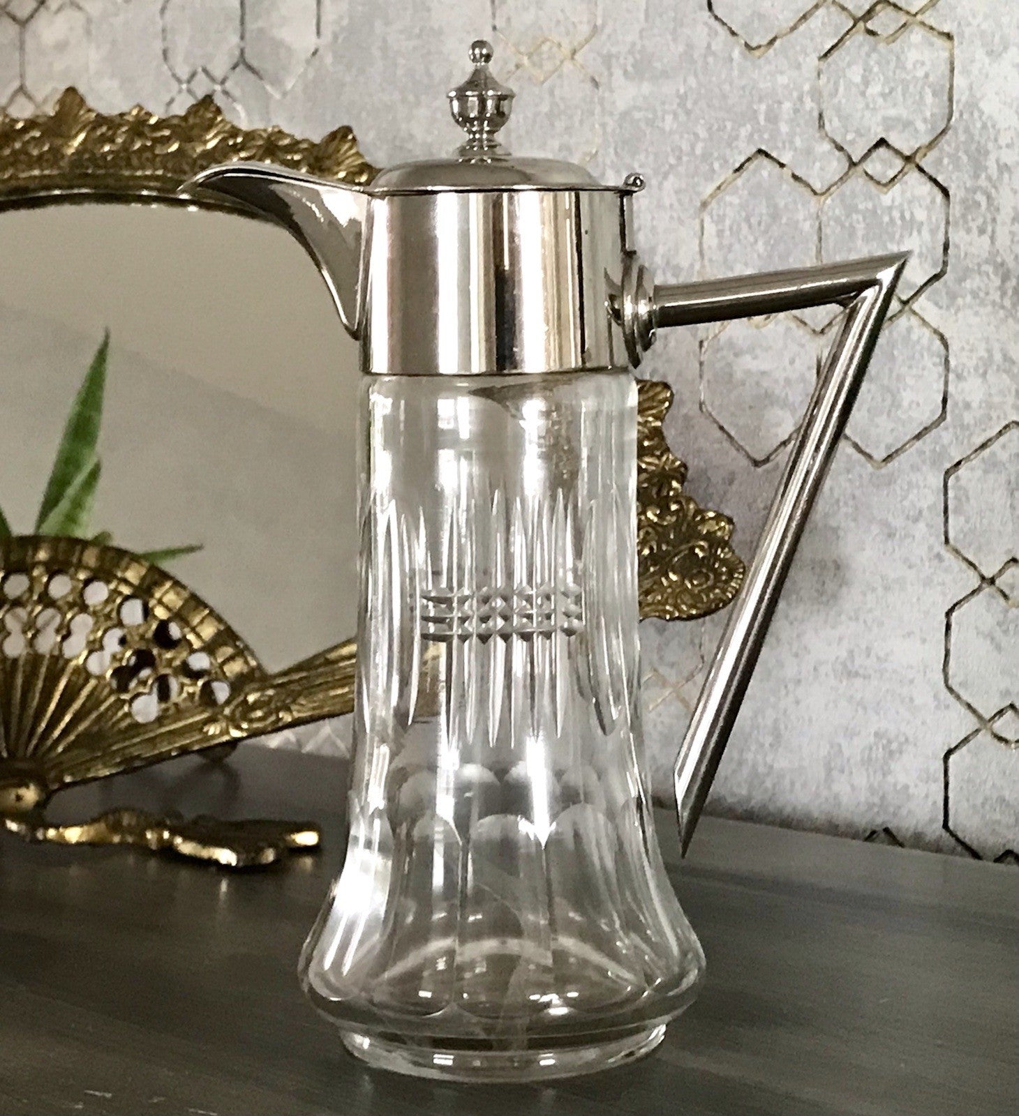 Antik Karaffe Dekanter Metallmontur versilbert? Kristallglas Schliff Edel!