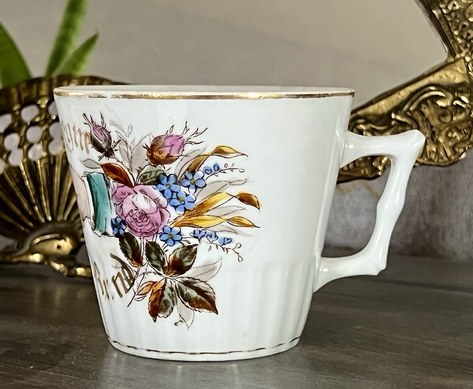 Antik Porzellan Andenken Becher Sammeltasse Tasse Gott segne dieses Bund
