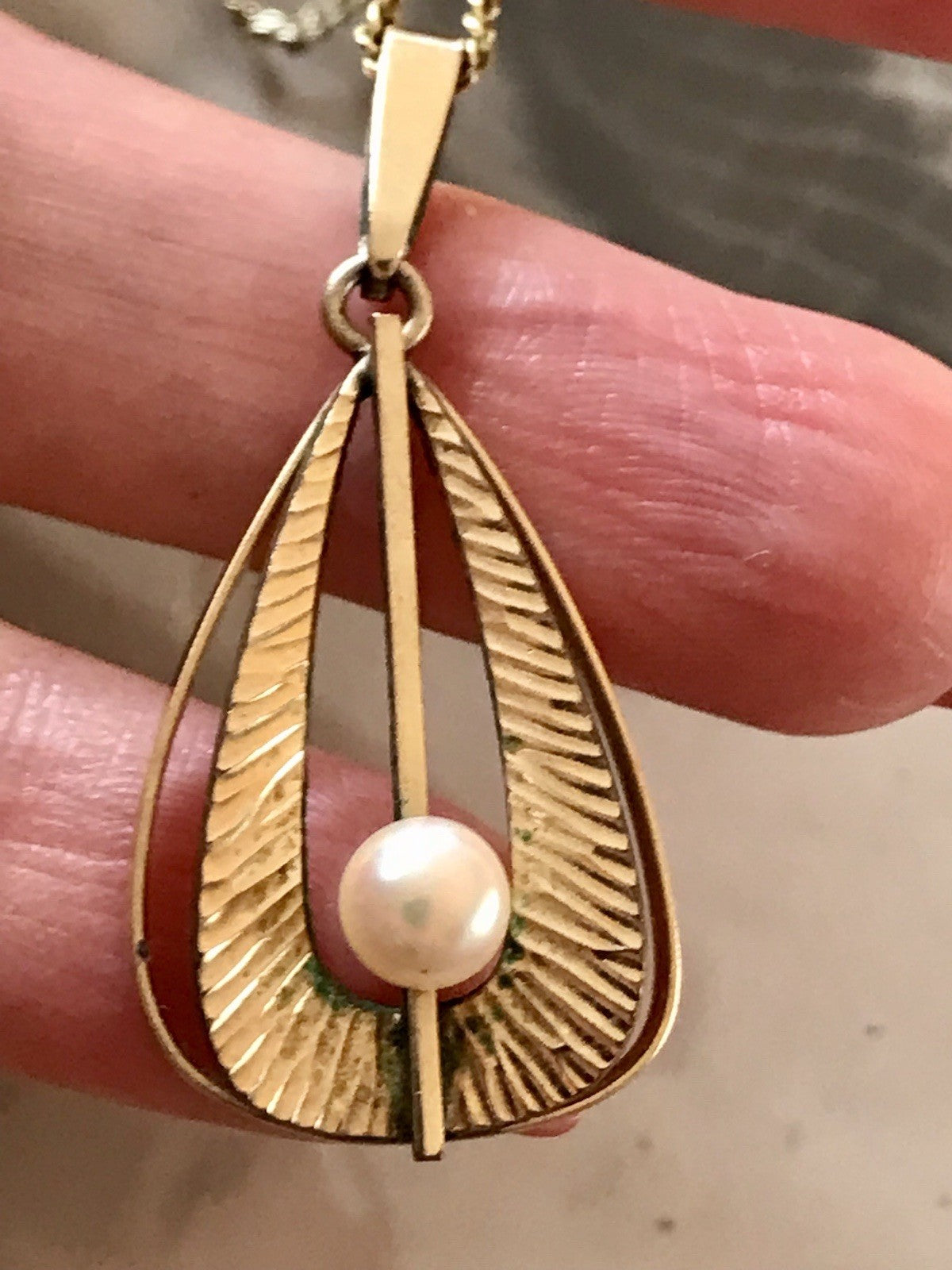 Vintage Designer Anhänger Perle Amerik. Doublè vergoldet