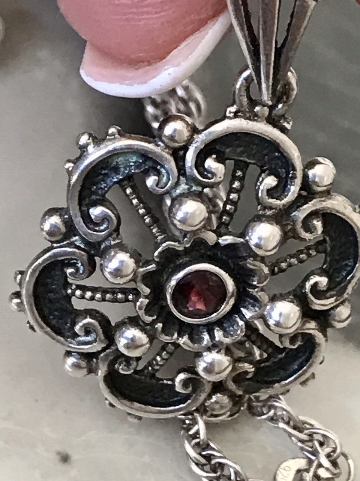 Antik ? Vintage Edel Halskette 925 Anhänger Kettenanhänger Silber 835 Rubin?