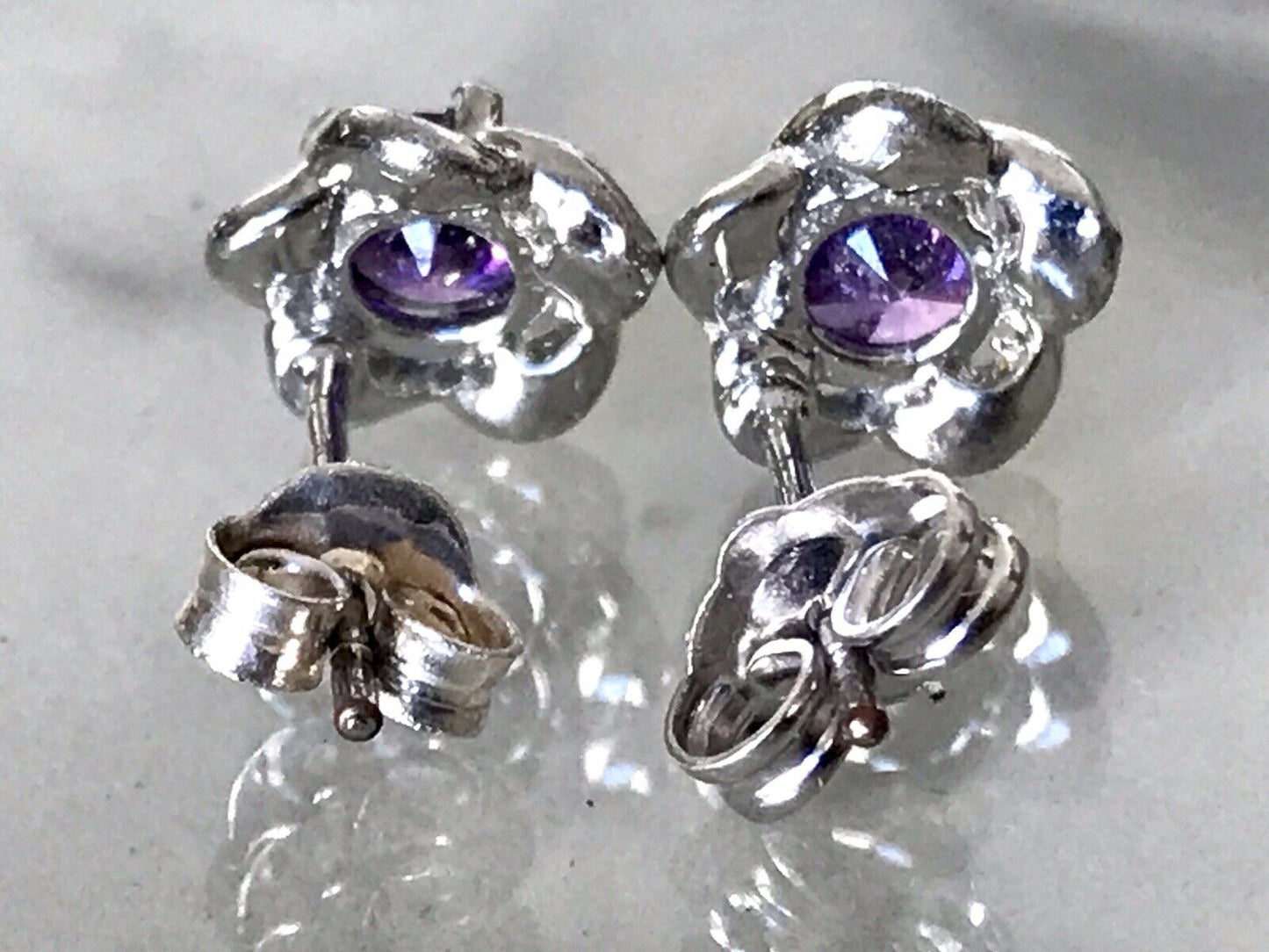 Ohrstecker Ohrringe Silber 925 Amethyst ? geschliffen Schöne Fassung