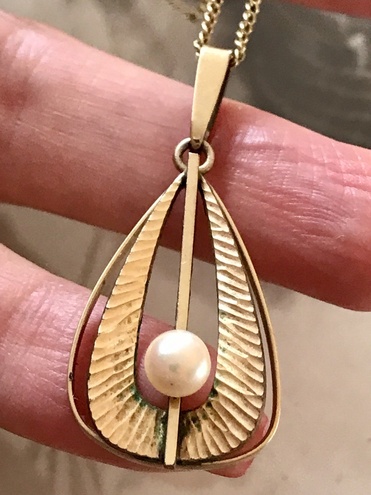 Vintage Designer Anhänger Perle Amerik. Doublè vergoldet