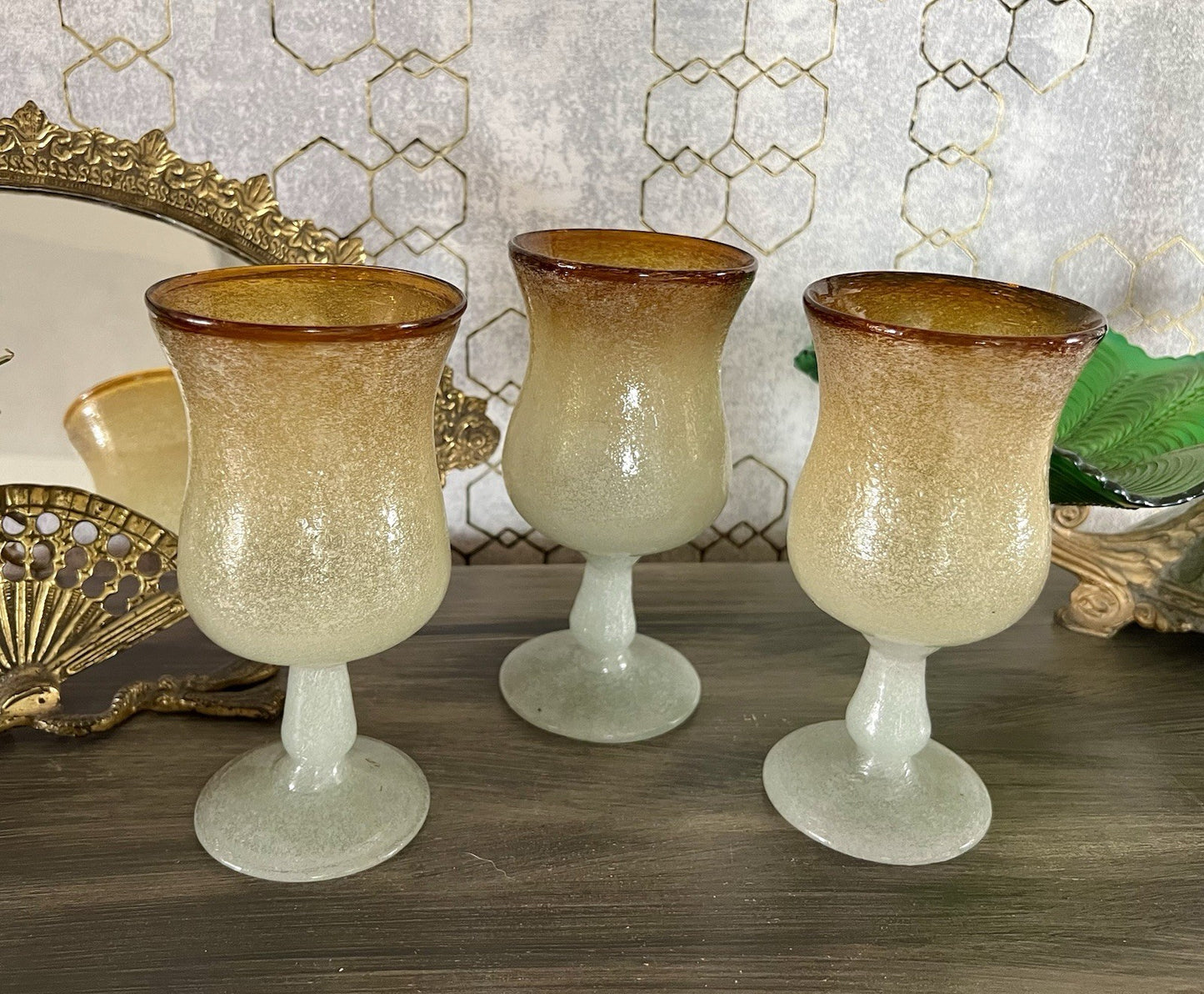 Antik Art Deco 3 Weingläser Weinkelche Glas Murano Pulegoso Napoleone Martinuzzi