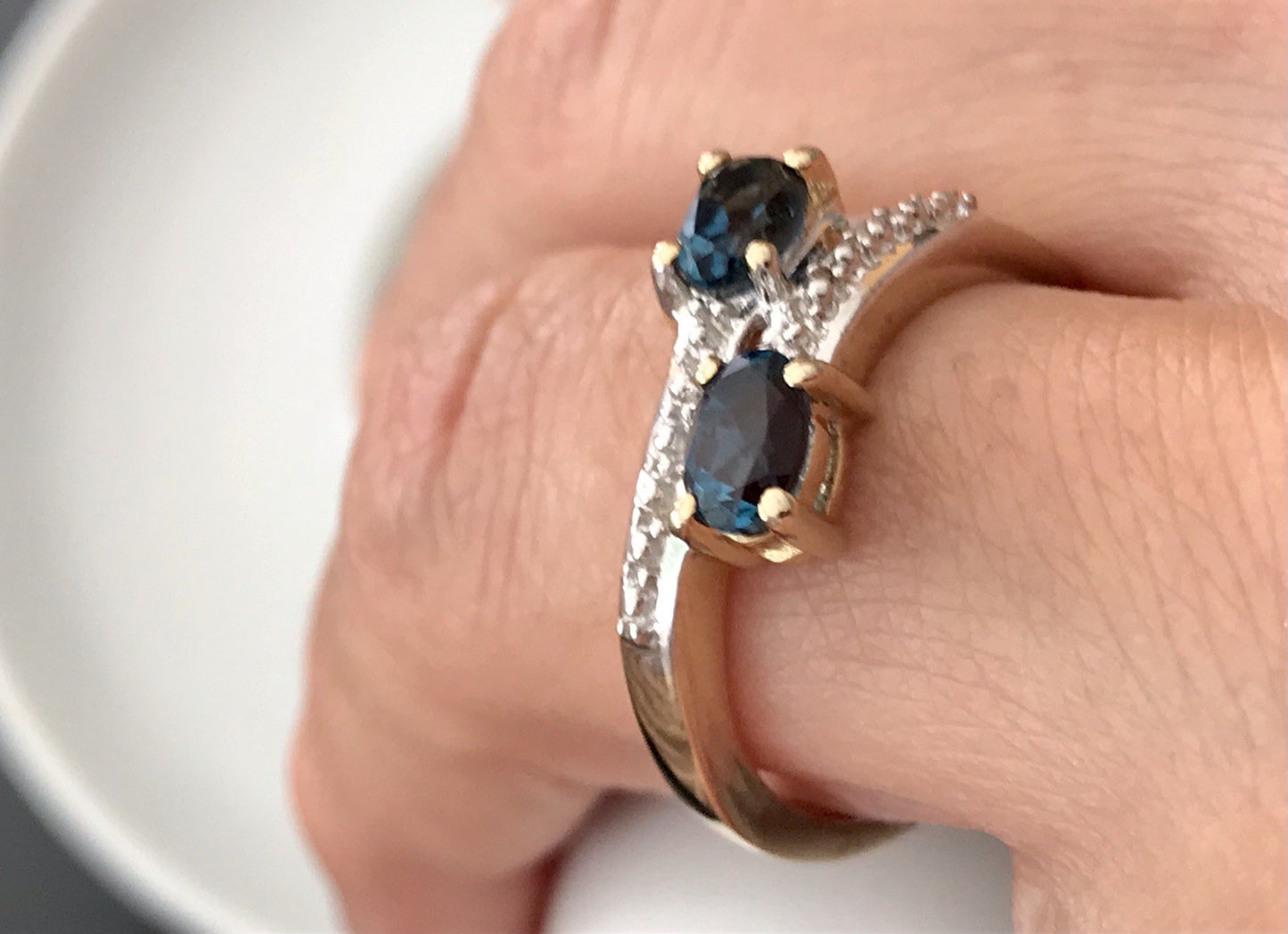 Vintage Ring blaue Steine Saphire?  Silber 925 vergoldet ~Gr.60