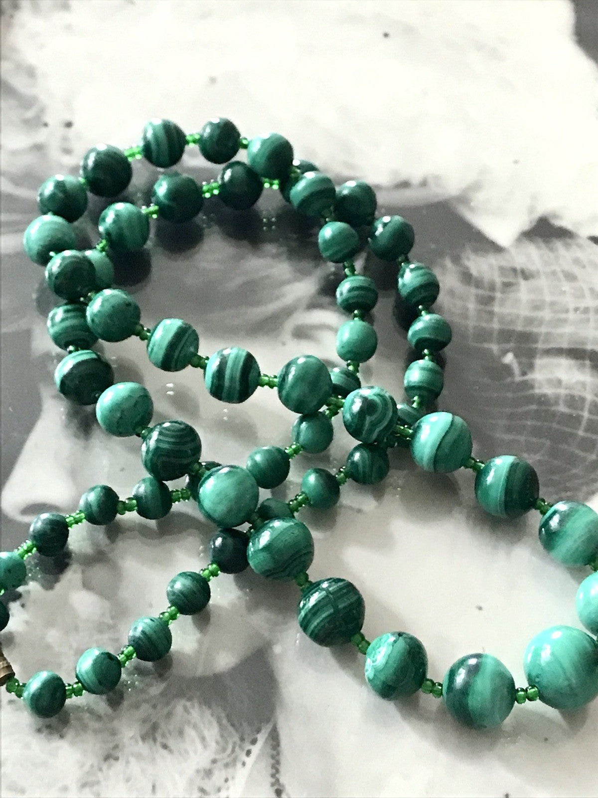 Alt Edel Vintage Halskette Kette Malachite grün Sehr Schön Retro
