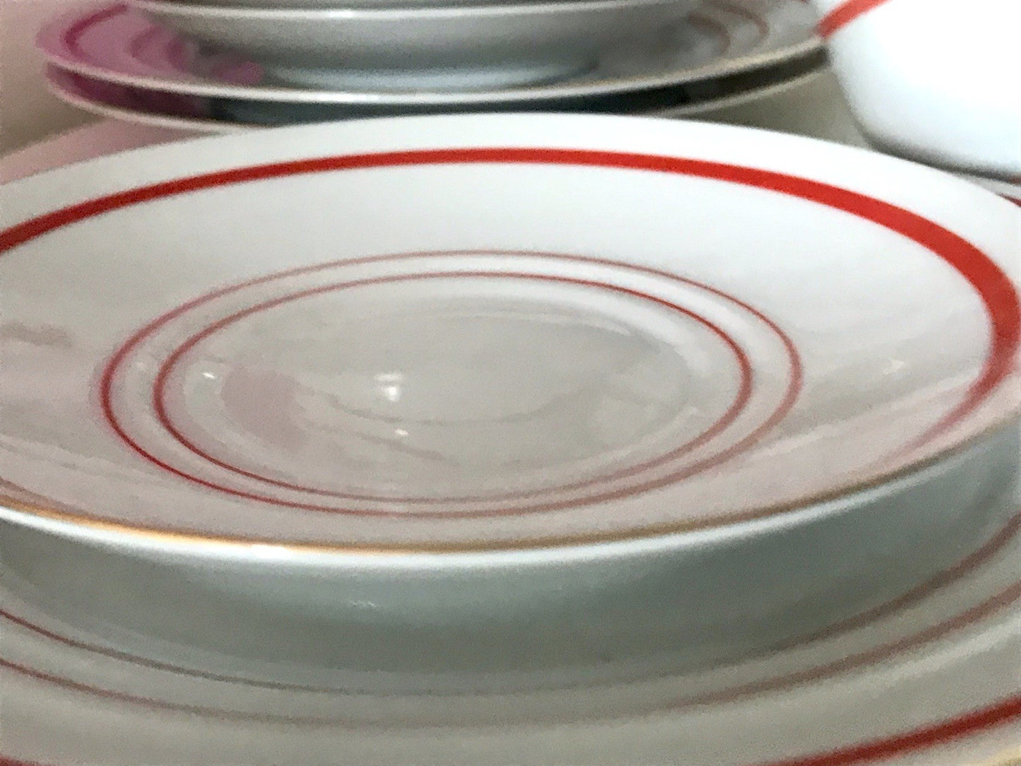 Antik Art Déco Porzellan Kaffeeservice weiß rot orange gemarkt deutsch Bauhaus