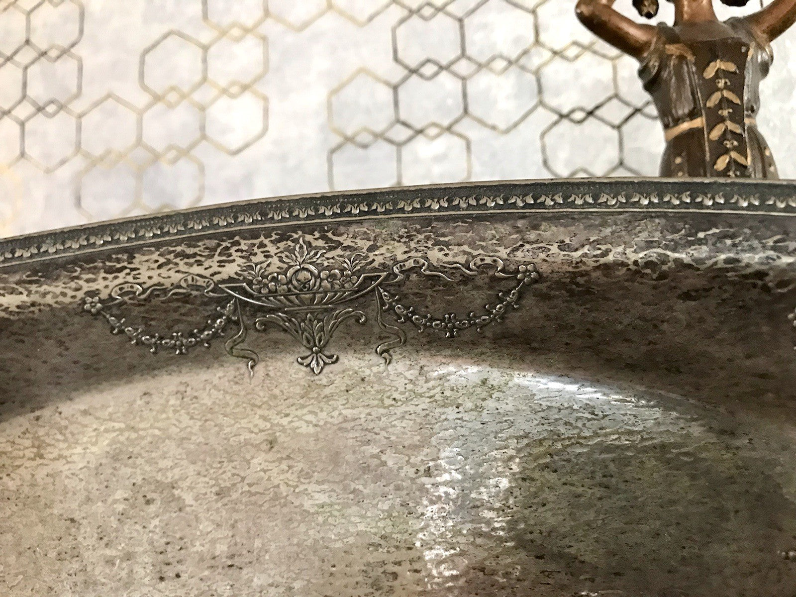 Antik Schale versilbert Art Nouveau Jugendstil  um 1900 oval Handhaben Relief