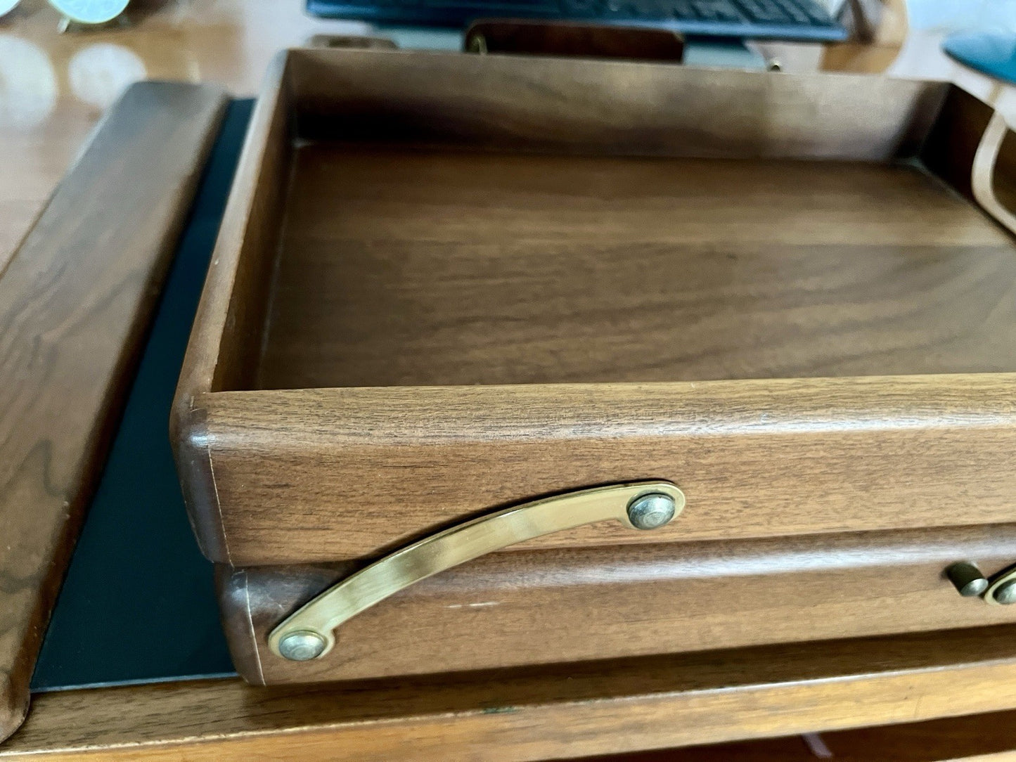 Vintage Schreibtisch Garnitur Organizer Holz Ablage Stifthalter Schreibauflage