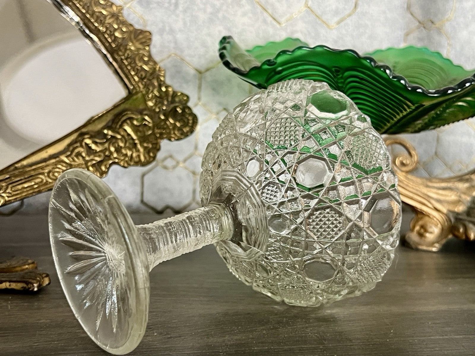 Antik Jugendstil Art Déco Pressglas Glas Fußschale Schale Zuckerschale