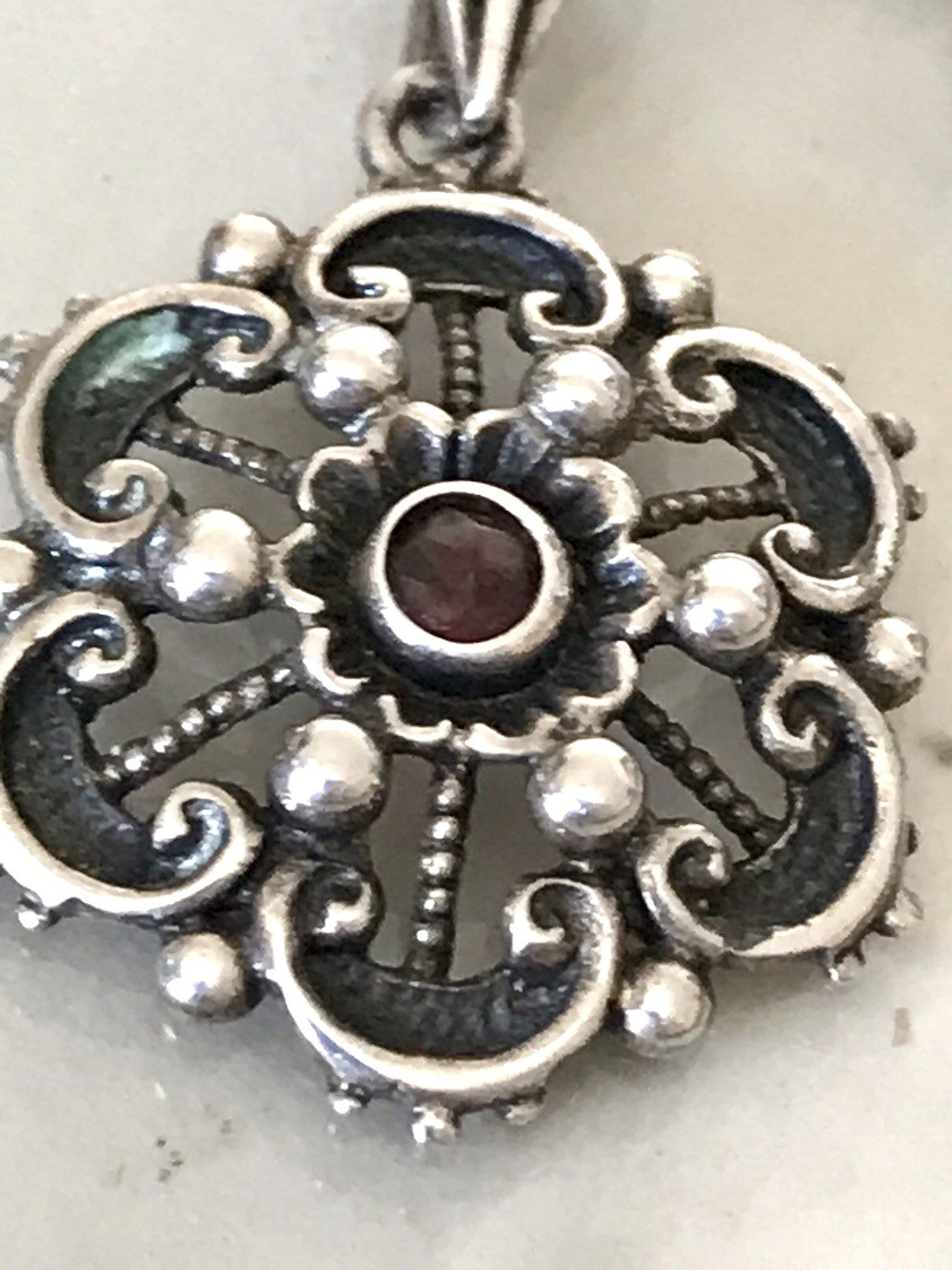 Antik ? Vintage Edel Halskette 925 Anhänger Kettenanhänger Silber 835 Rubin?