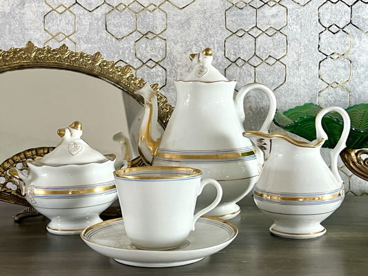 Antik Biedermeier Porzellan Kernstück Plus So schön! weiß gold blau