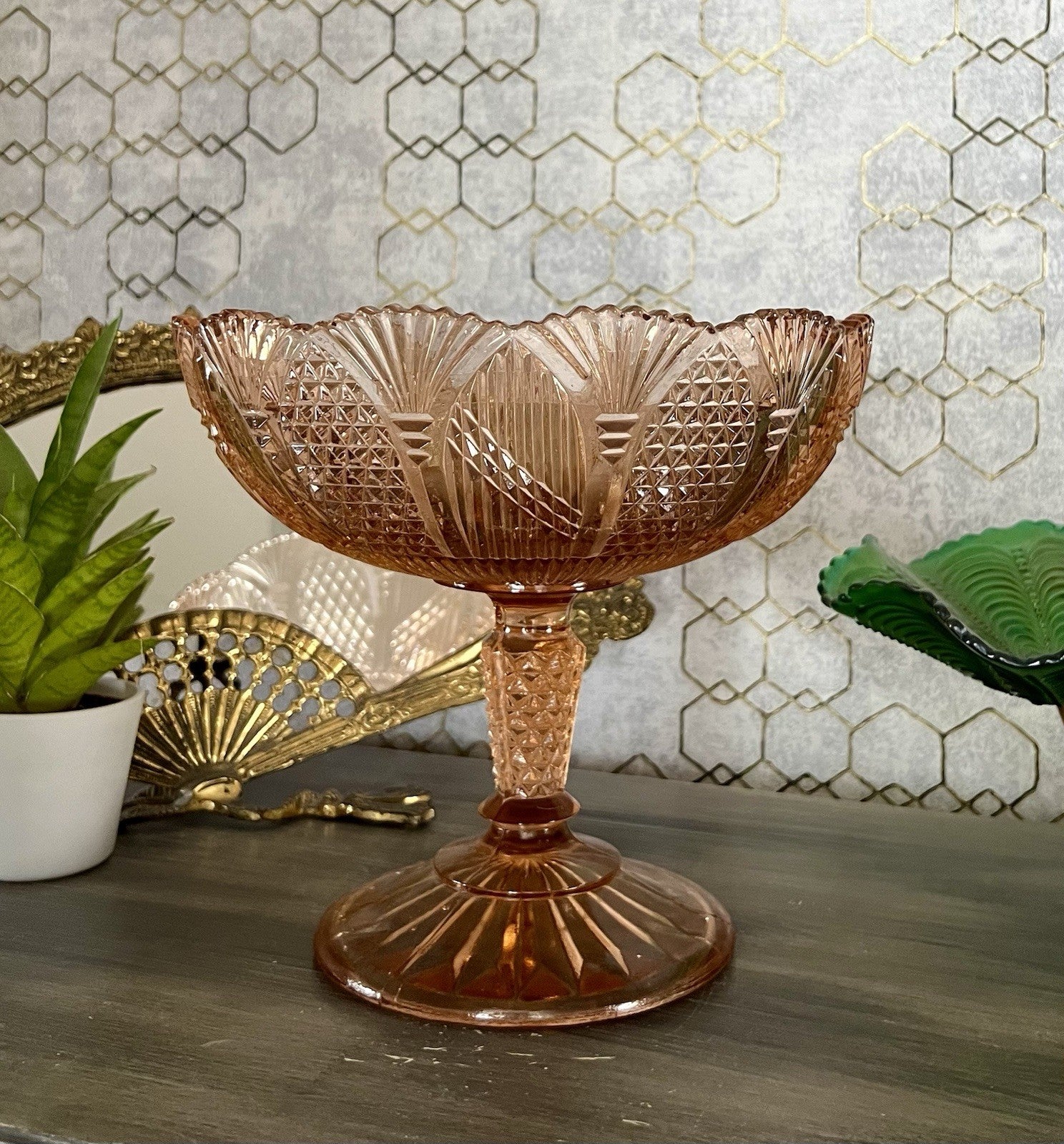 Antik Art Déco Pressglas Tafelaufsatz Schale Fußschale Glas Rosalin