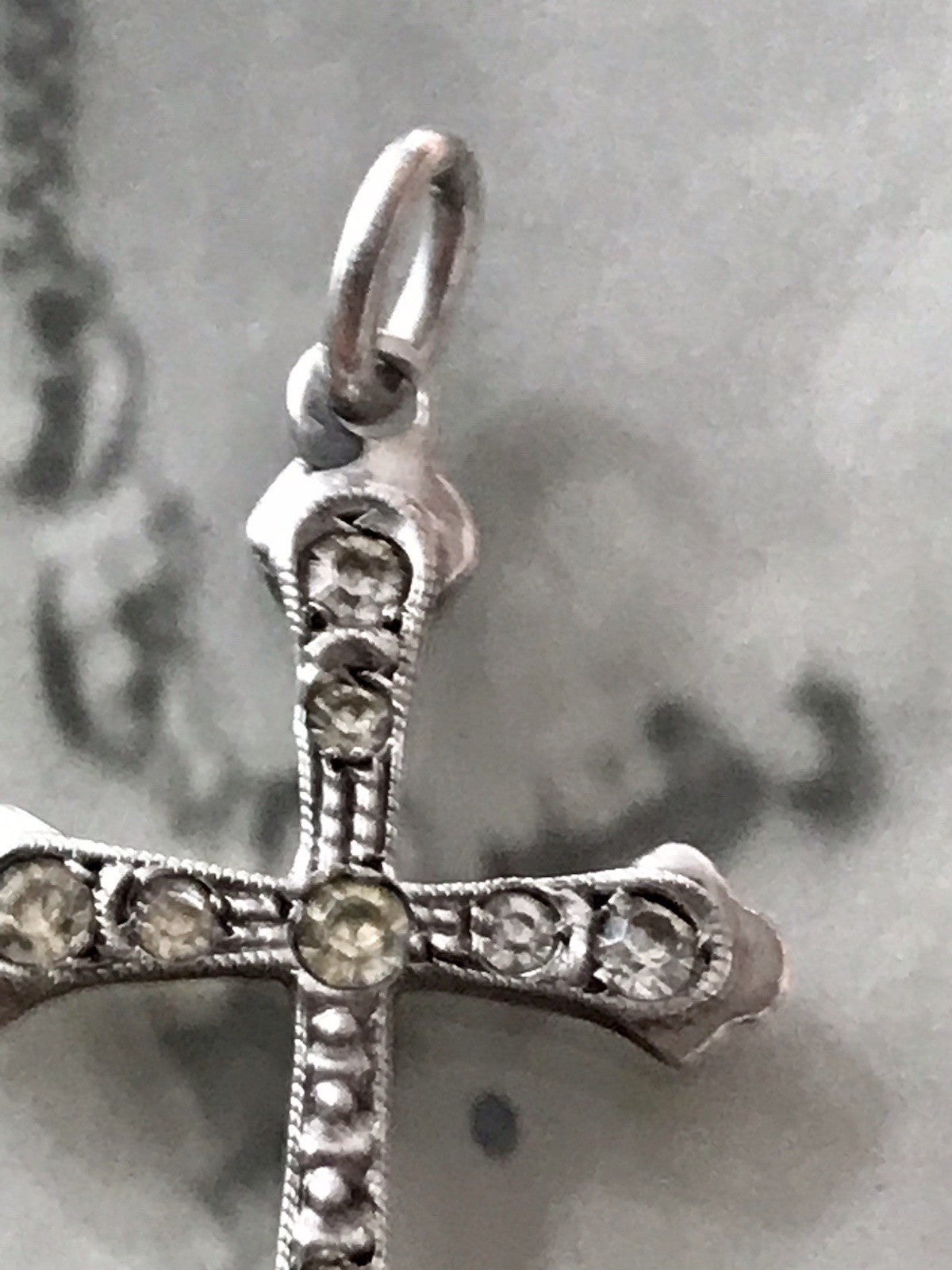 Antik Echtsilber 835 Silber Kreuz Anhänger Kettenanhänger farblose Steine