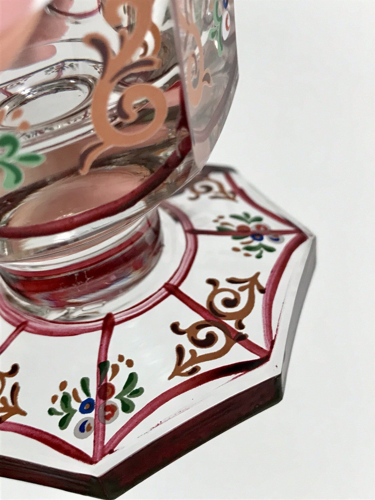 Antikisiert Replik Böhmisch Biedermeier Email-Malerei Glas Fußbecher bemalt