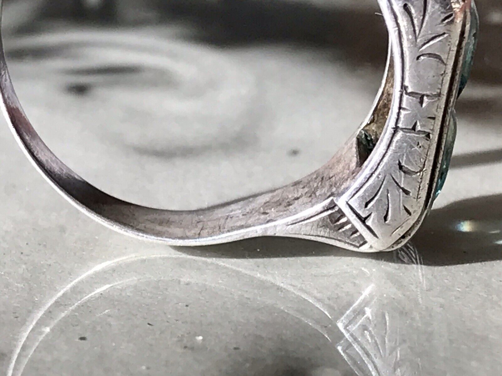 Antik Art Déco Unisex RING Silber Gr. 62 19,7 Blaugrüne Steine