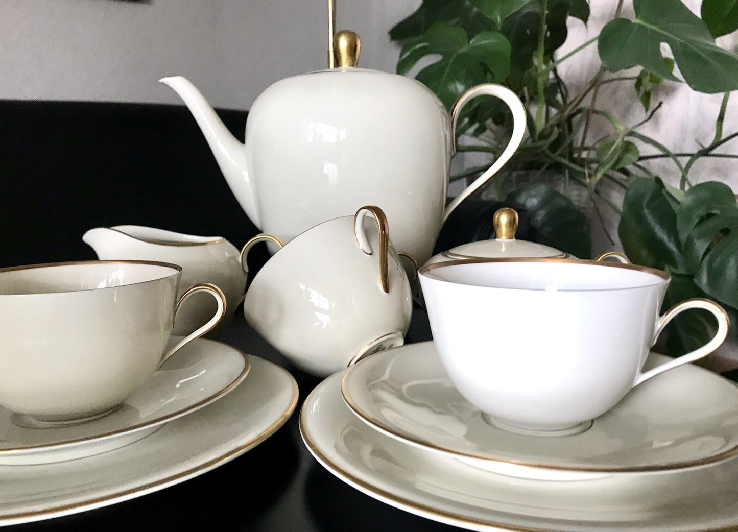 Vintage Art Déco elfenbein Porzellan Kaffeeservice Service 12 Pers. Edelstein