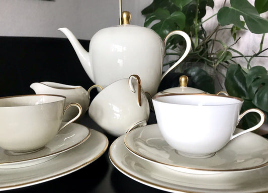 Vintage Art Déco elfenbein Porzellan Kaffeeservice Service 12 Pers. Edelstein