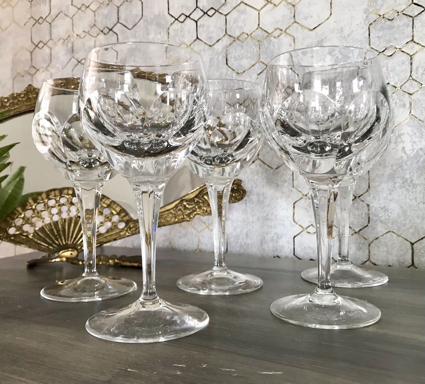 Vintage Edel 5x Weingläser Gläser Kristallglas Bleikristall