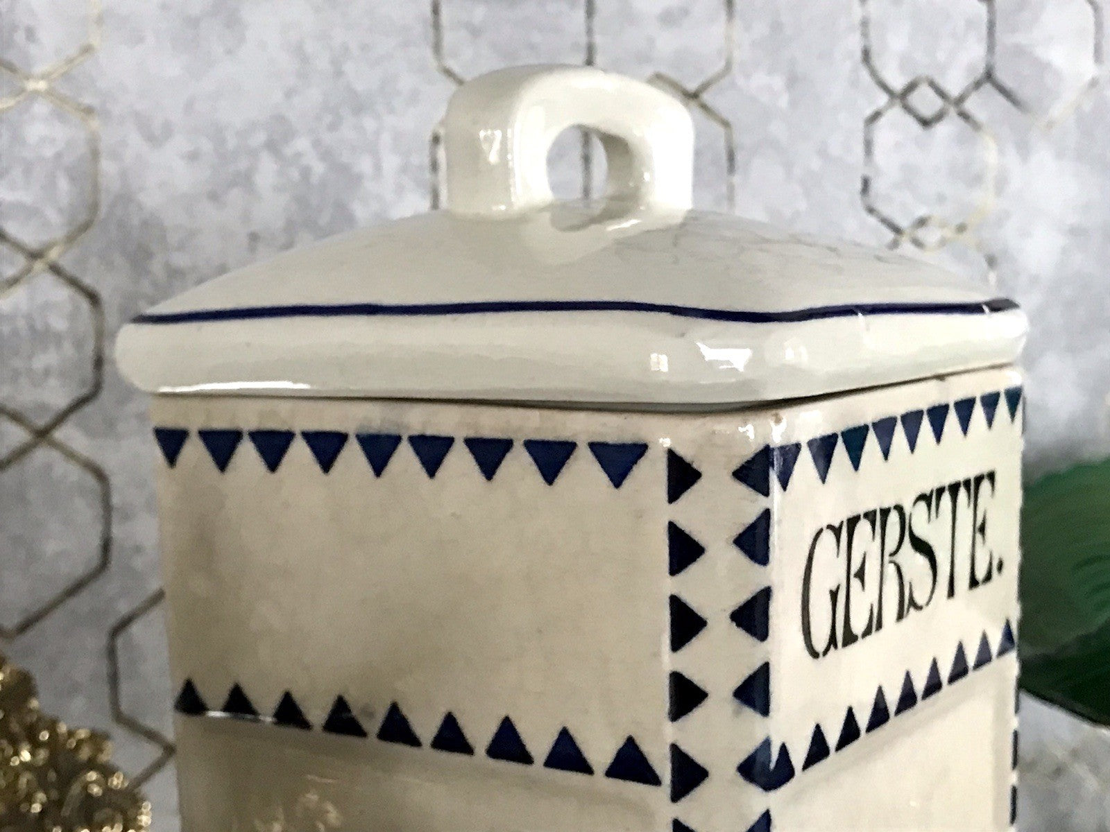 Antik Jugendstil Vorratsgefäß Gerste Gefäß Vorratsdose Porzellan creme blau