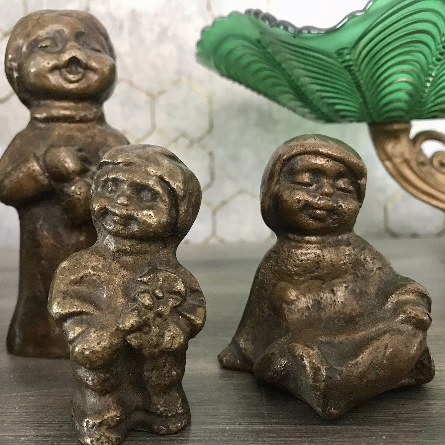 6x Vintage Bronze Figur Kinder Skulpturen Limpke u.a. Mädchen mit Puppe SCHÖN!