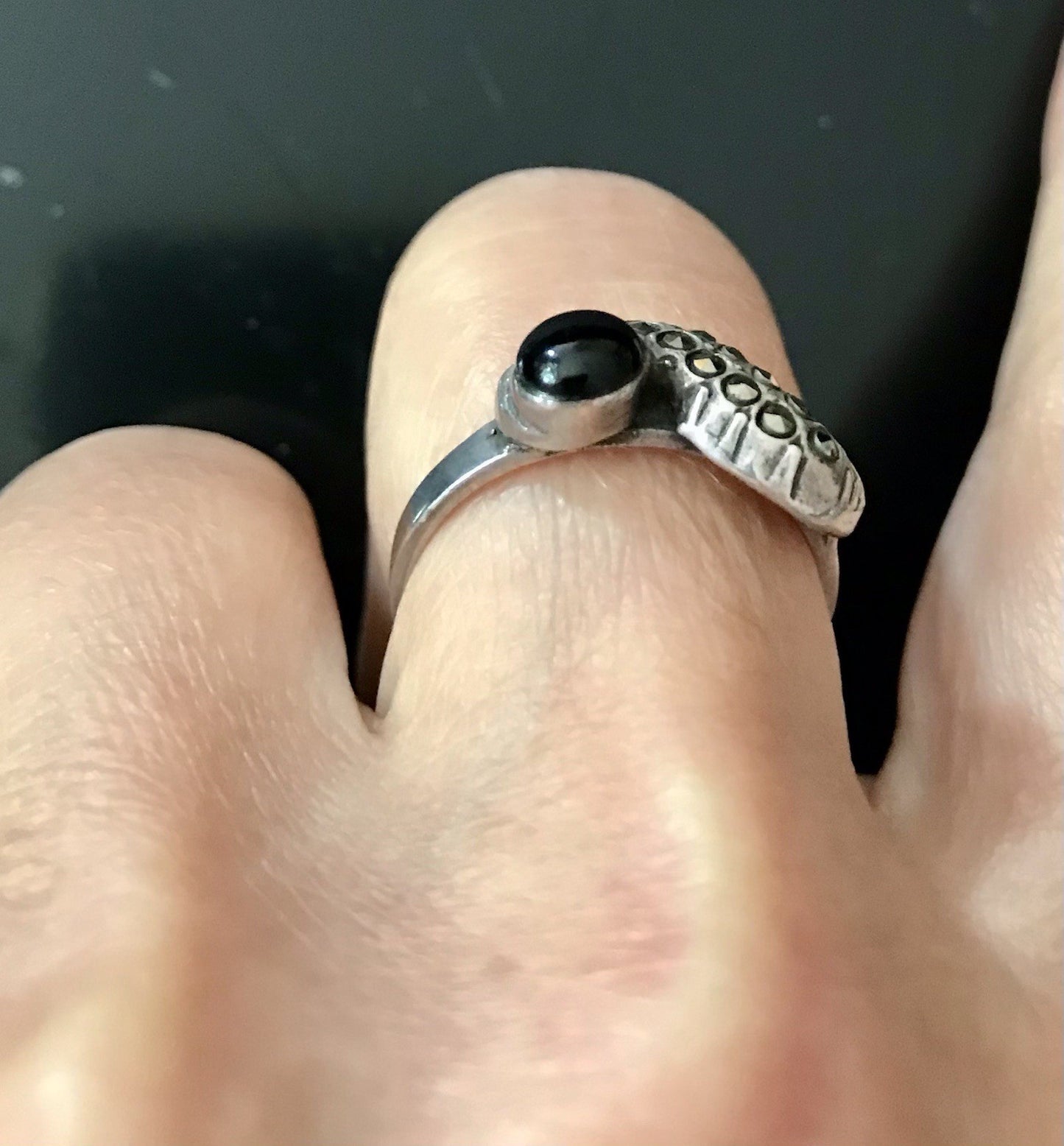 Antik? alt Art Déco Edel Onyx Markasite DAMEN RING Silber 925 Gr.57