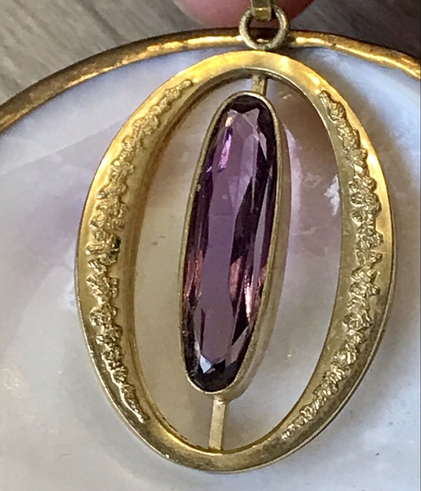 Vintage SP Edel Designer Anhänger lila Stein Amethyst? Amerik. Doublè vergoldet