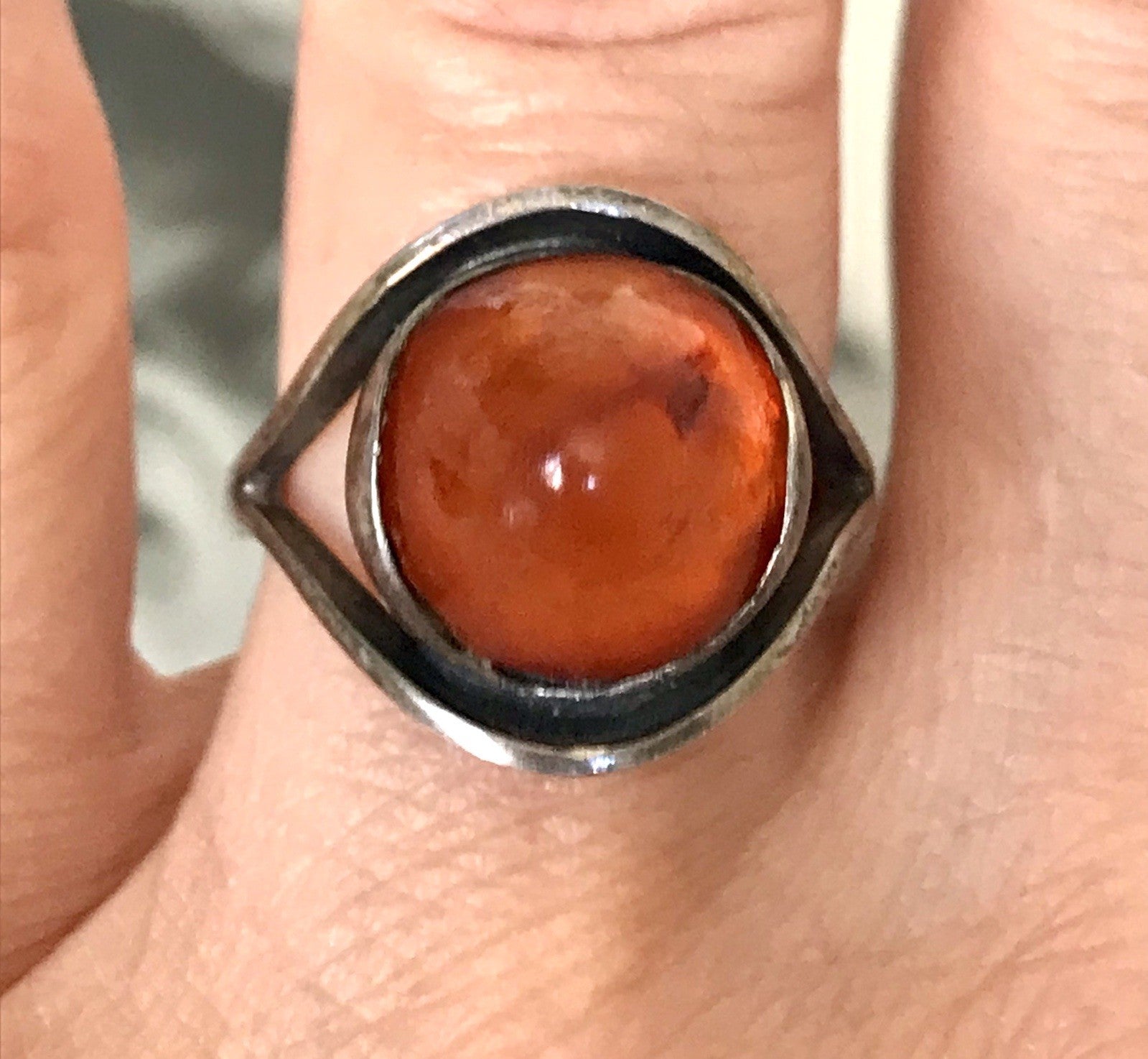 Alt Antik Vintage Edel Bernstein DAMEN RING Silber Super Design! Gr.56 57 WOW!