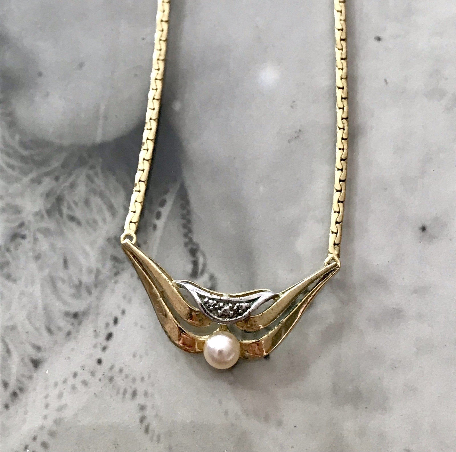 Vintage Amerik. Doublè vergoldet Schmuck Kette Halskette Collier Perle