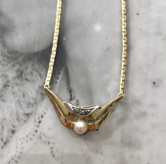 Vintage Amerik. Doublè vergoldet Schmuck Kette Halskette Collier Perle