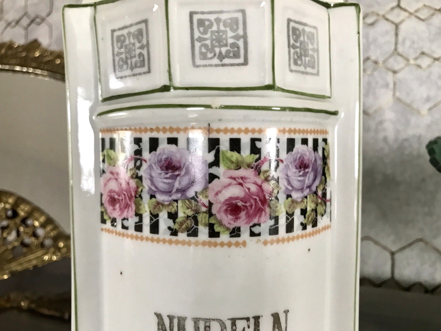 Antik Porzellan Dose Vorratsgefäß Vorratsdose Nudeln Rosen Jugendstil Art Déco