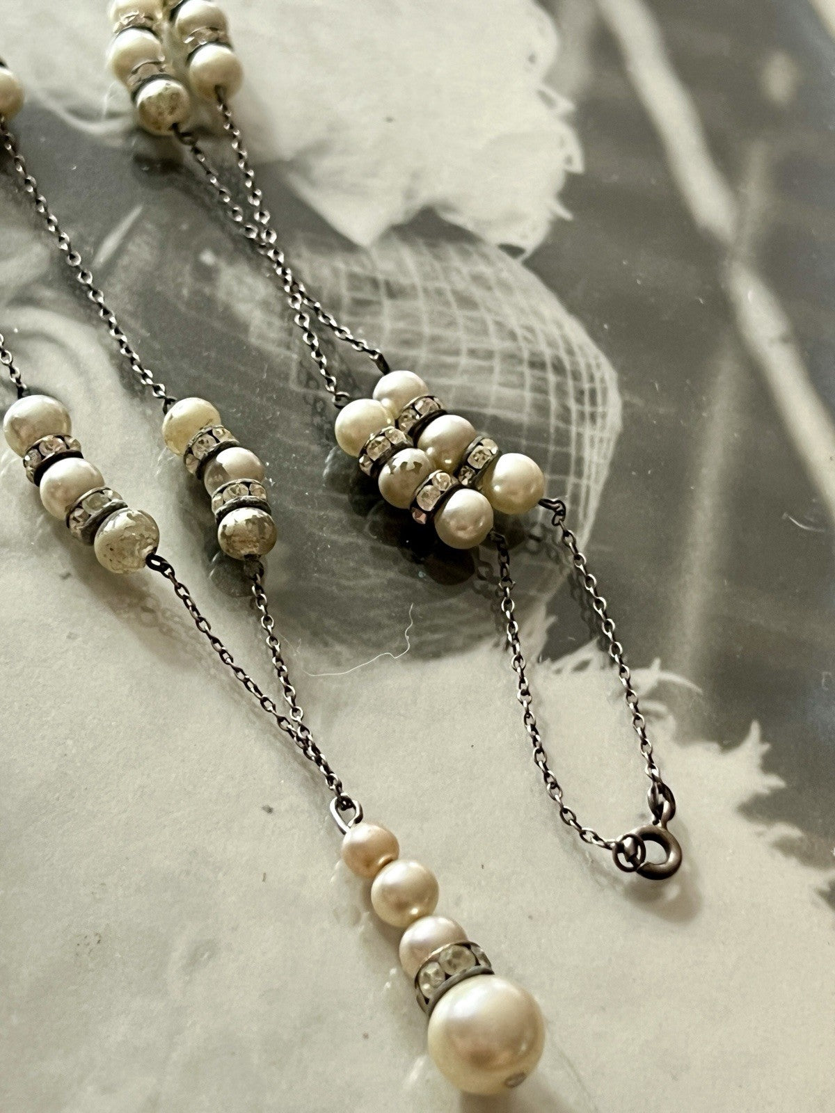 Vintage Antik? 835 Silber Collier Halskette Perlen Strass/ Steine?