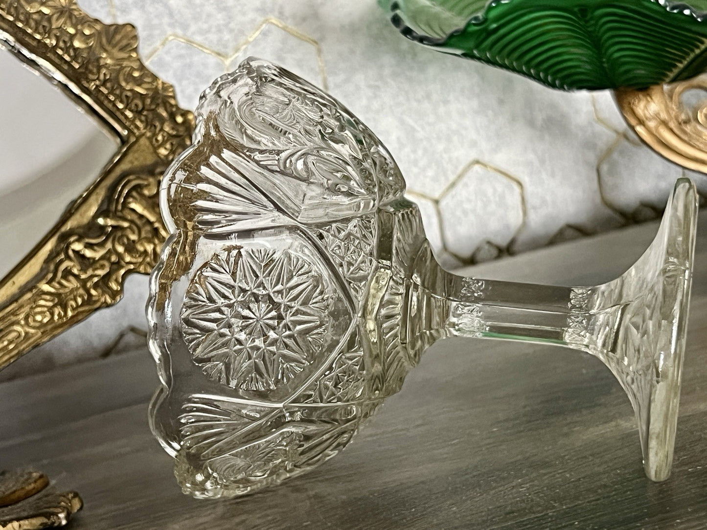 Antik Jugendstil Pressglas Glas Fußschale Schale Zuckerschale