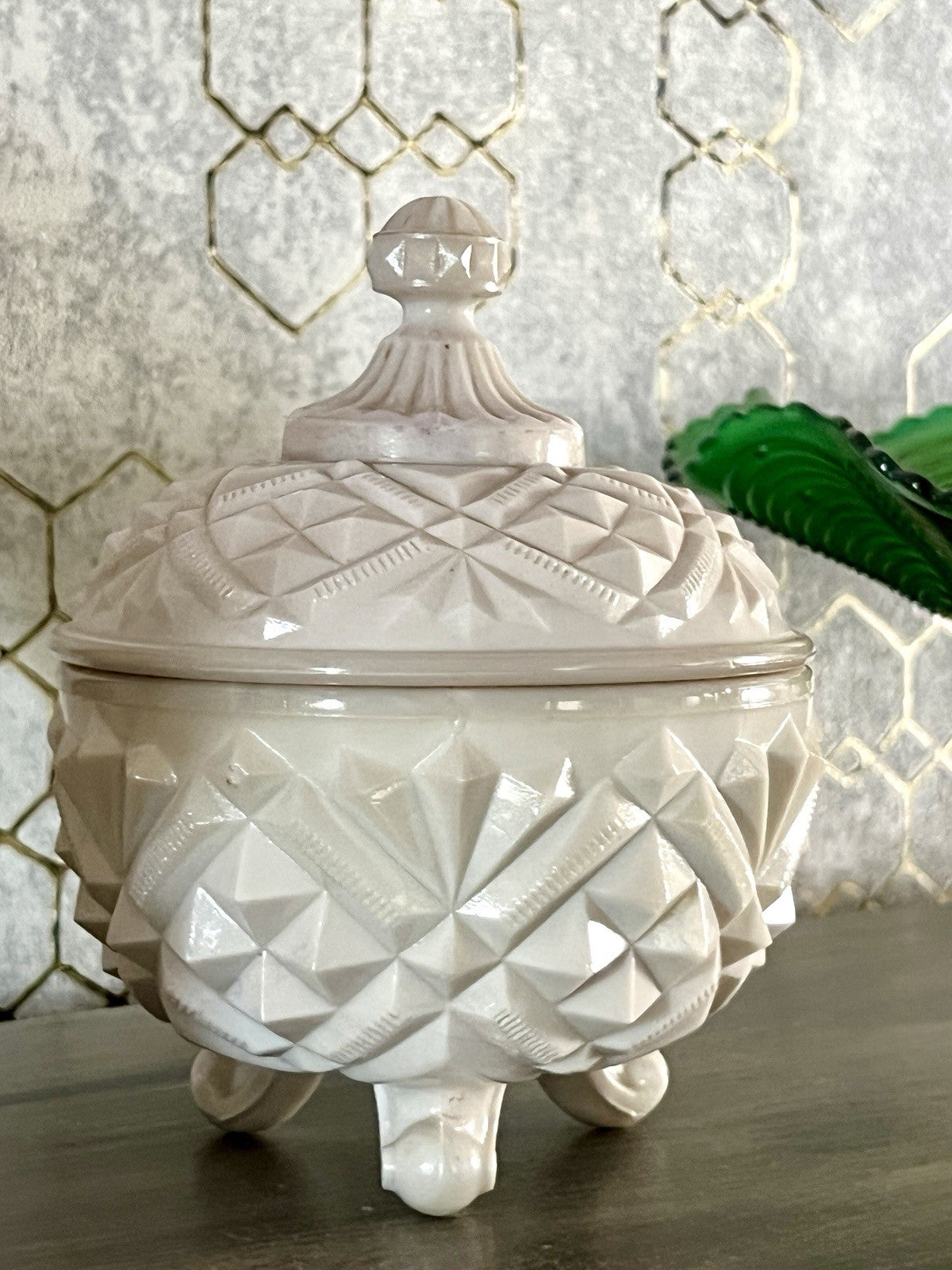 Antik Jugendstil Glasdose Dose Opalglas Deckeldose Pressglas SCHÖN Opalin