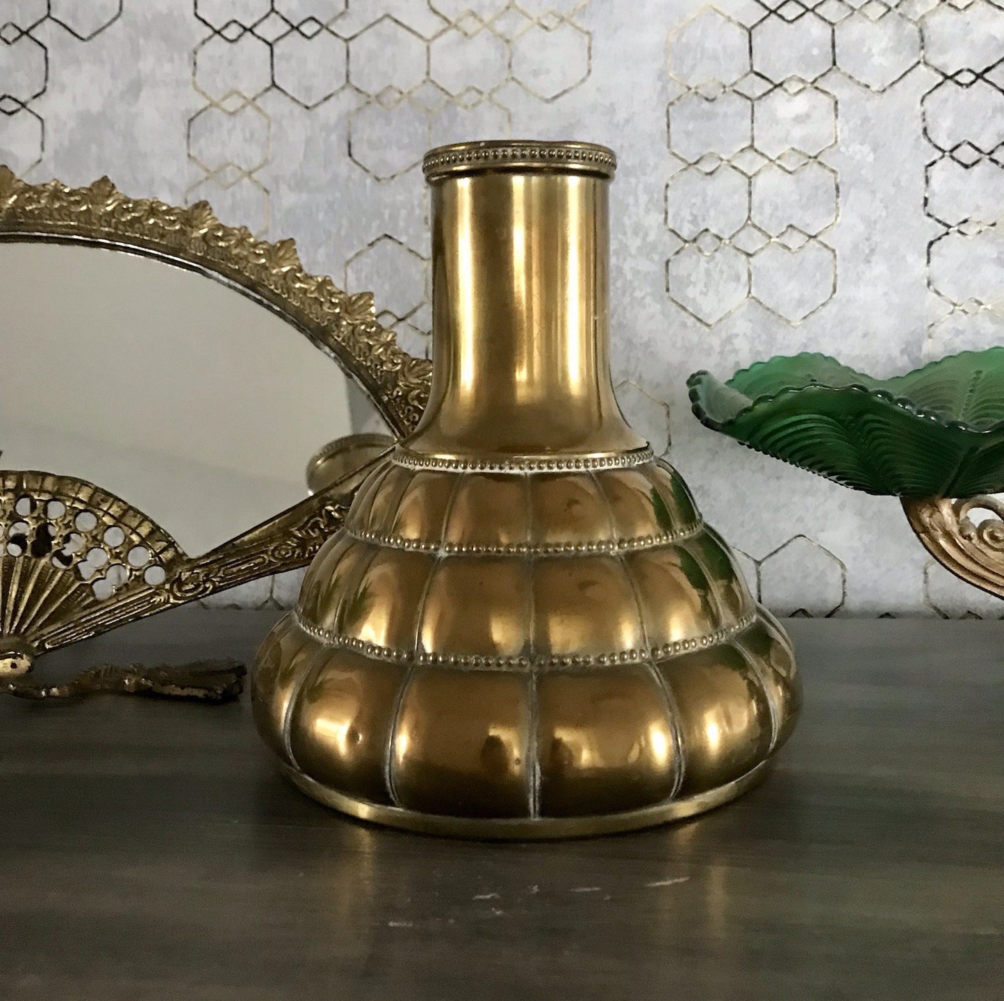 Antik WMF Straußenmarke Jugendstil Art Déco Messing Vase Relief