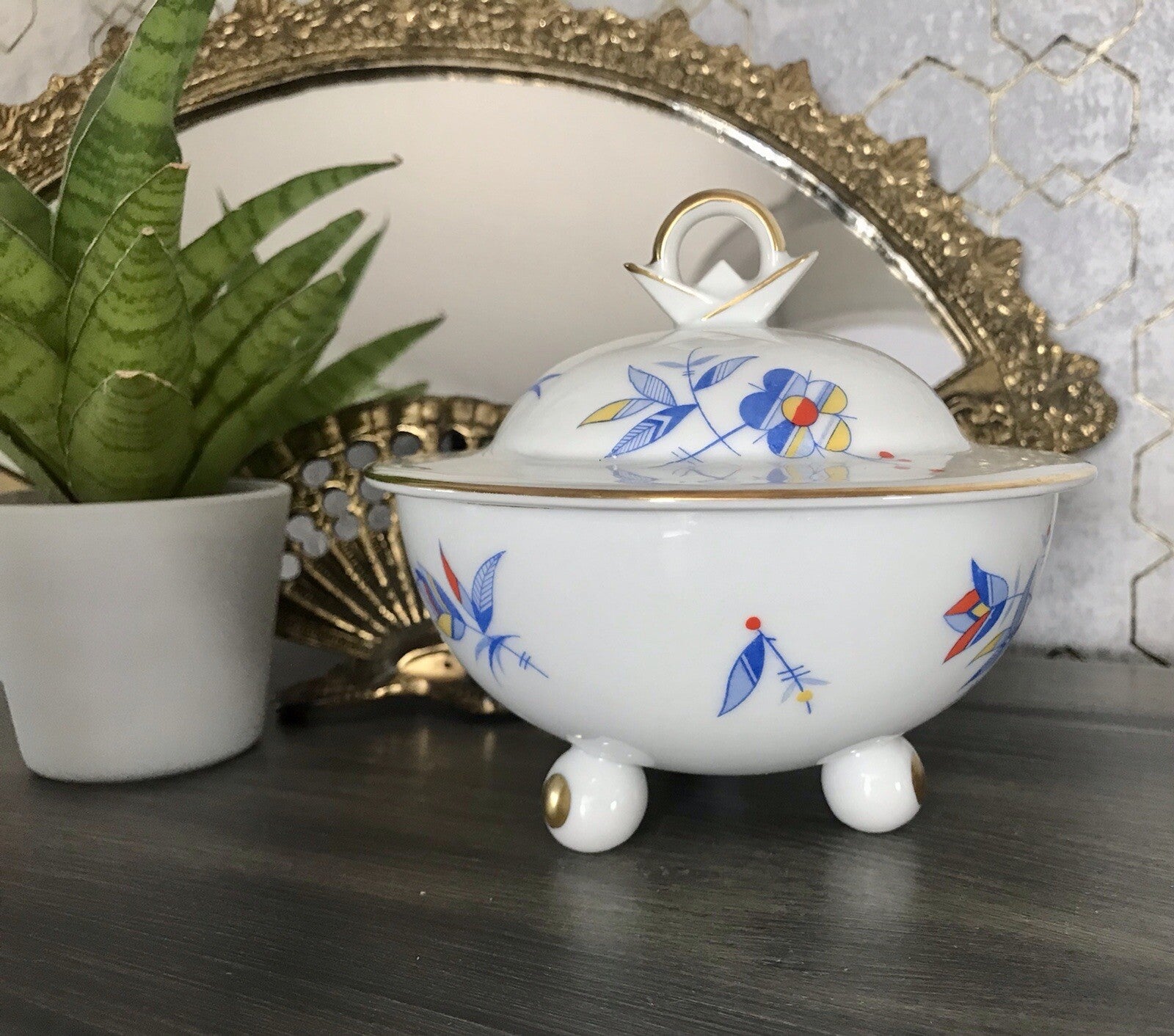 Antik Art Déco Porzellan Dose Deckeldose Schatulle Bonboniere Ullersricht Weiden