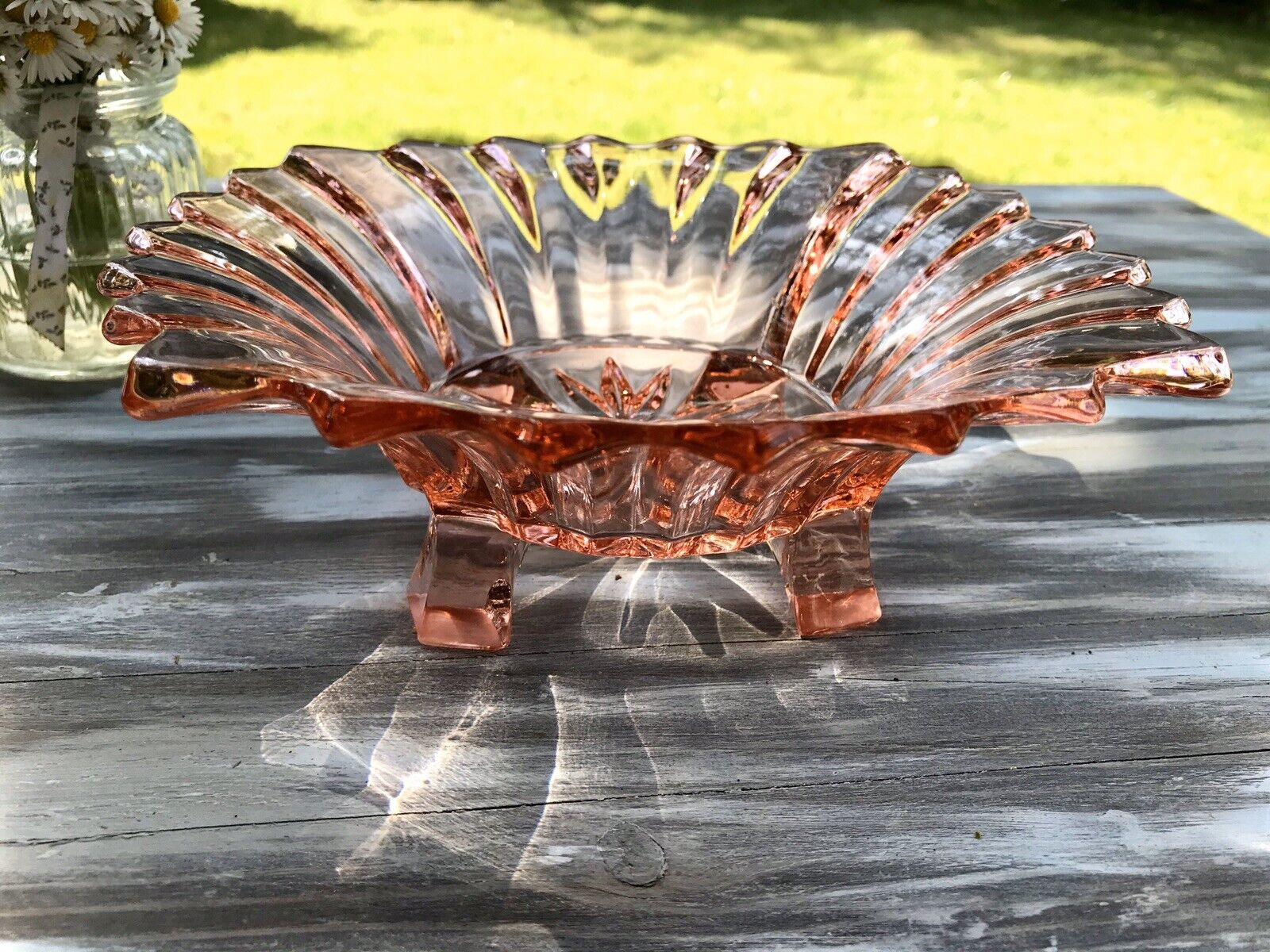 Jardiniere Brockwitz Prismen Rosalin Rosa Art Déco Schale Pressglas Glasschale