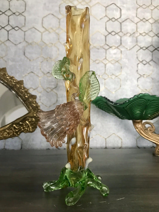 Antik Vase Glasvase Jugendstil Aufschmelzungen Krallik? Lötz? teils Uranglas