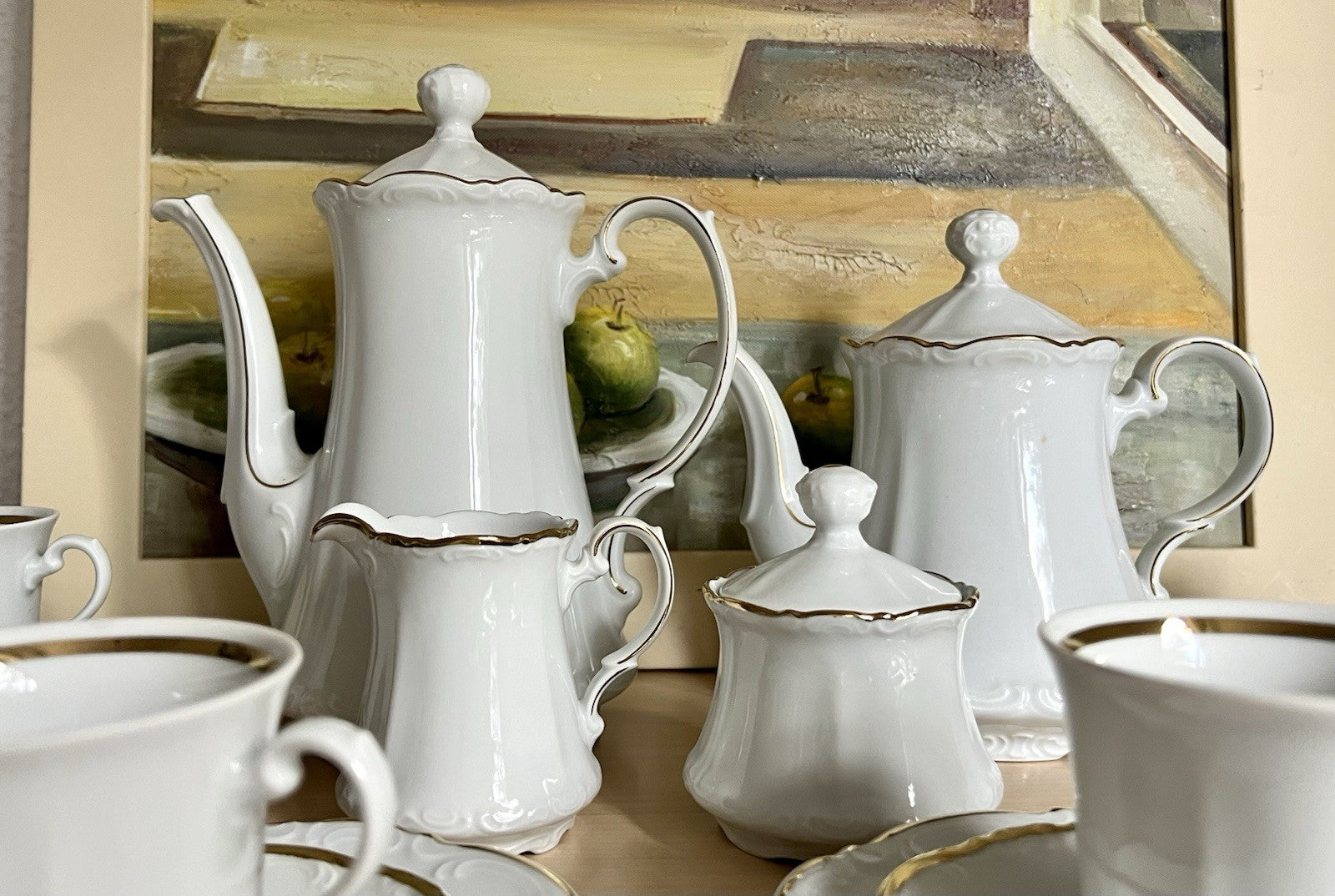 Vintage klassisches  Mitterteich Porzellan Kaffeeservice weiß gold 12 Pers. WOW!