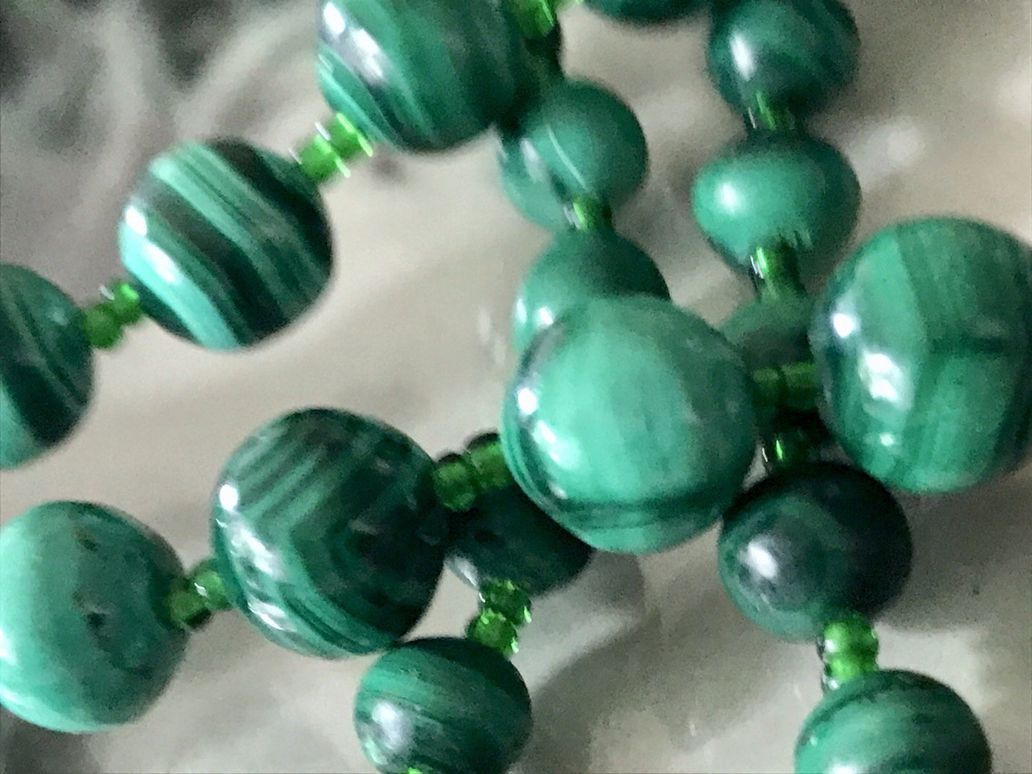 Alt Edel Vintage Halskette Kette Malachite grün Sehr Schön Retro