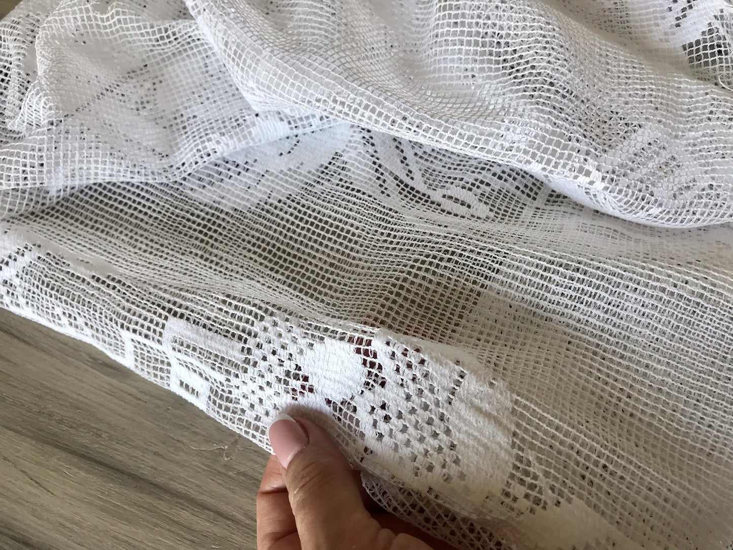 Antik Art Déco Fenster Gardine Vorhang Baumwolle Filetspitze weiß Spitze