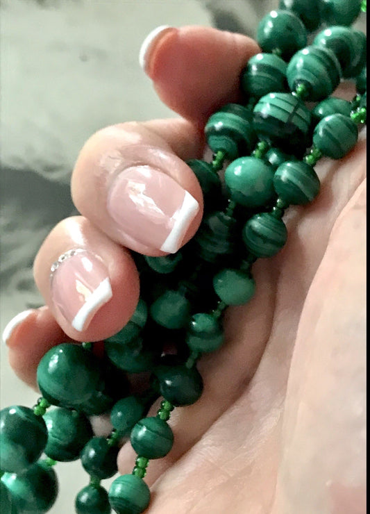 Alt Edel Vintage Halskette Kette Malachite grün Sehr Schön Retro