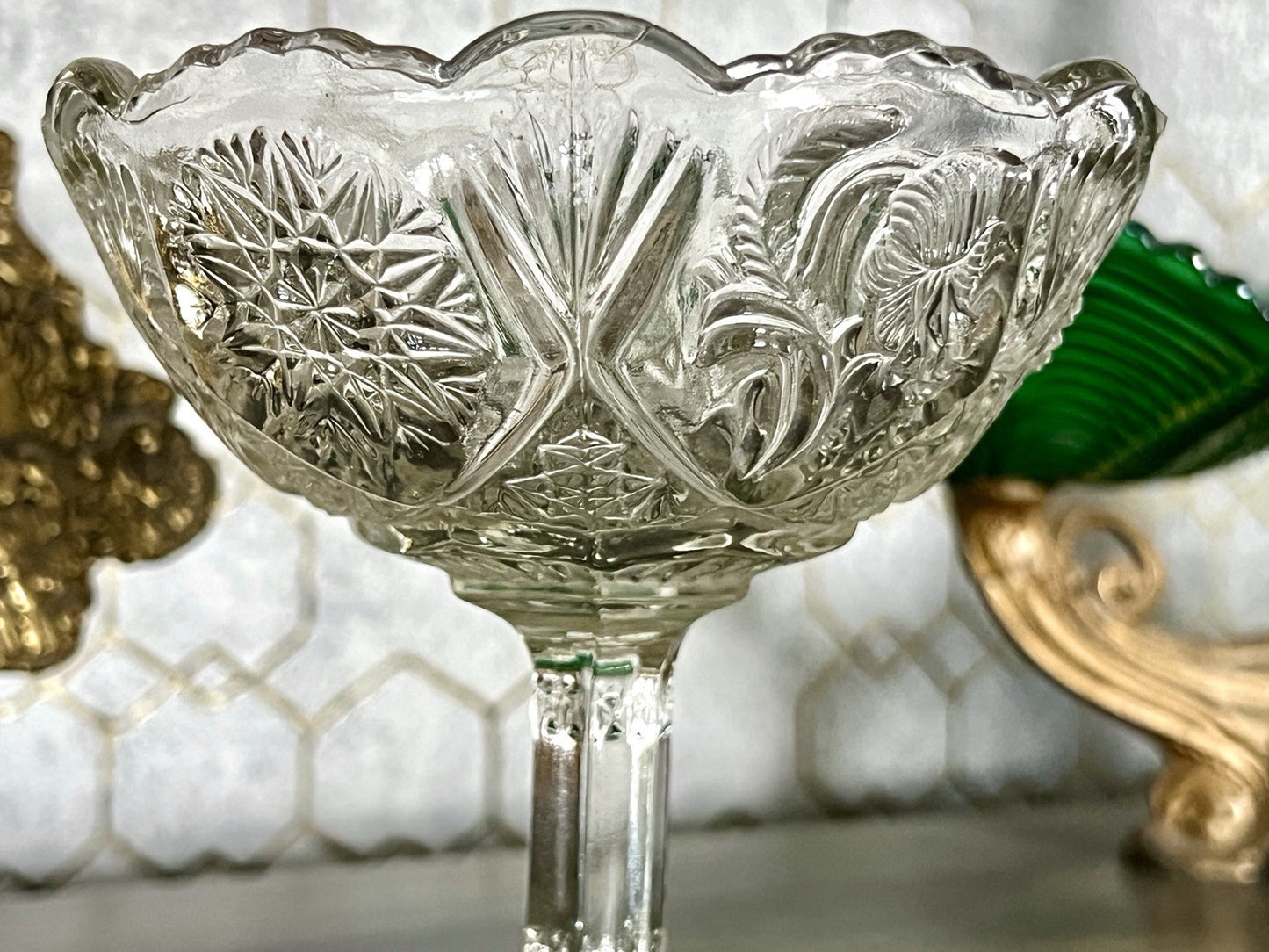 Antik Jugendstil Pressglas Glas Fußschale Schale Zuckerschale